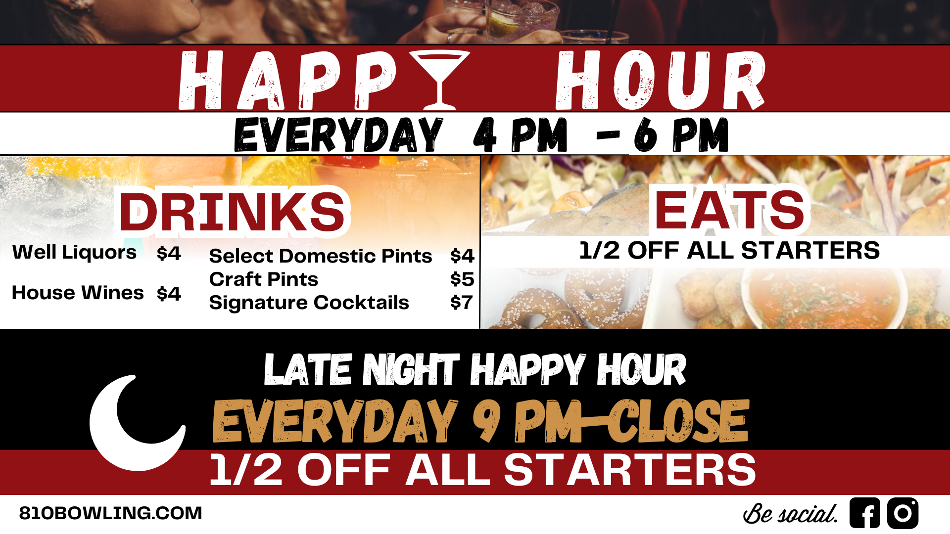 810 Billiards & Bowling Market Common Happy Hour Menu