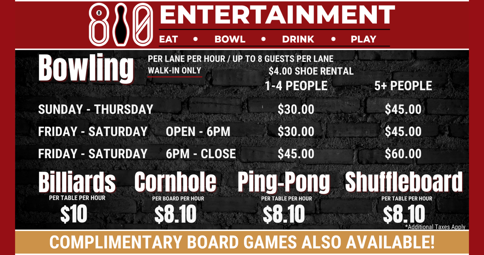810 Entertainment Conway Pricing