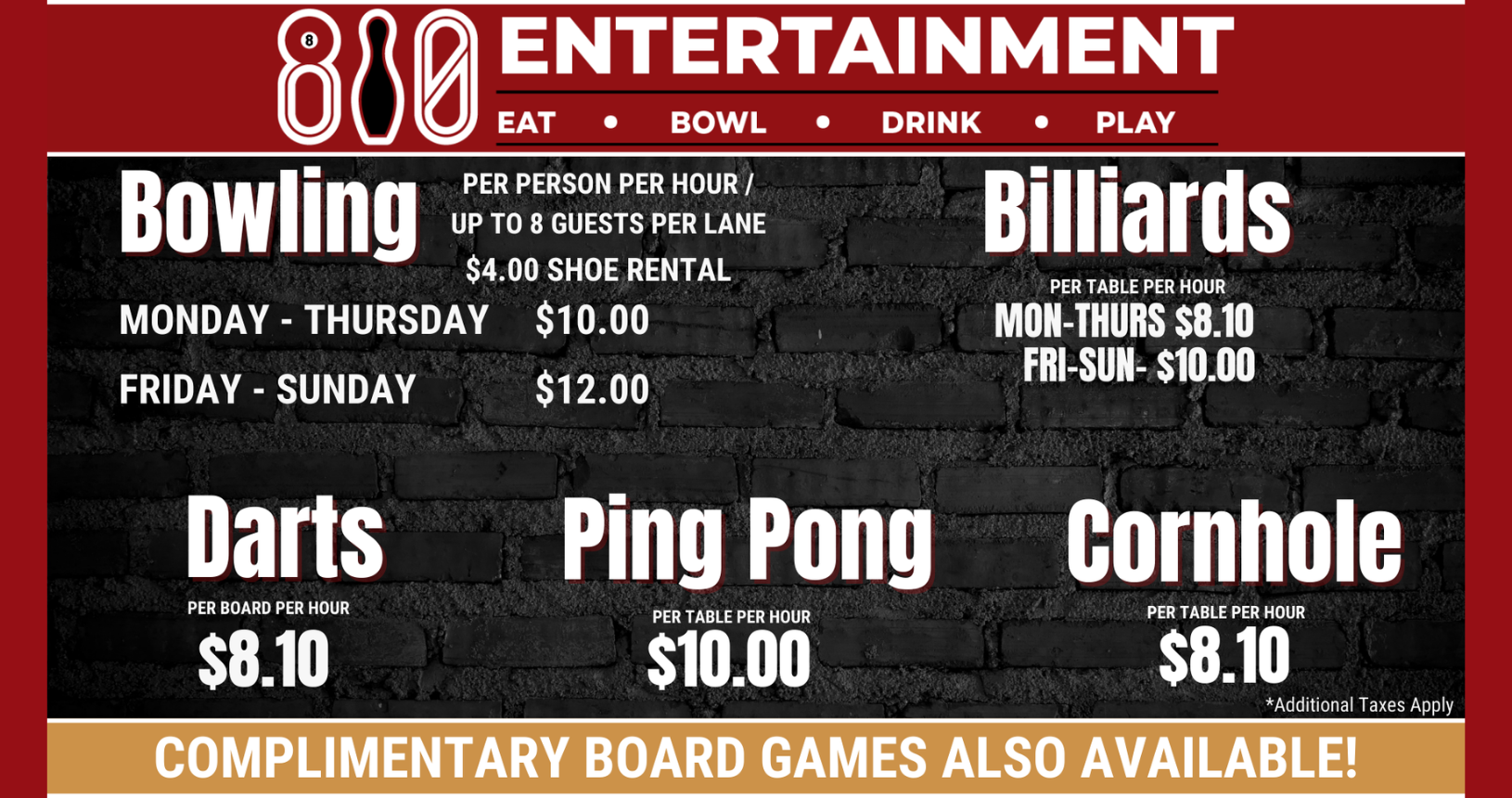 810 Entertainment Greenville Pricing