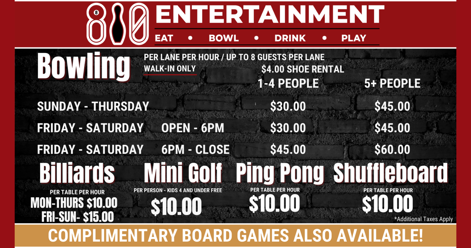 810 Entertainment Market Common Pricing